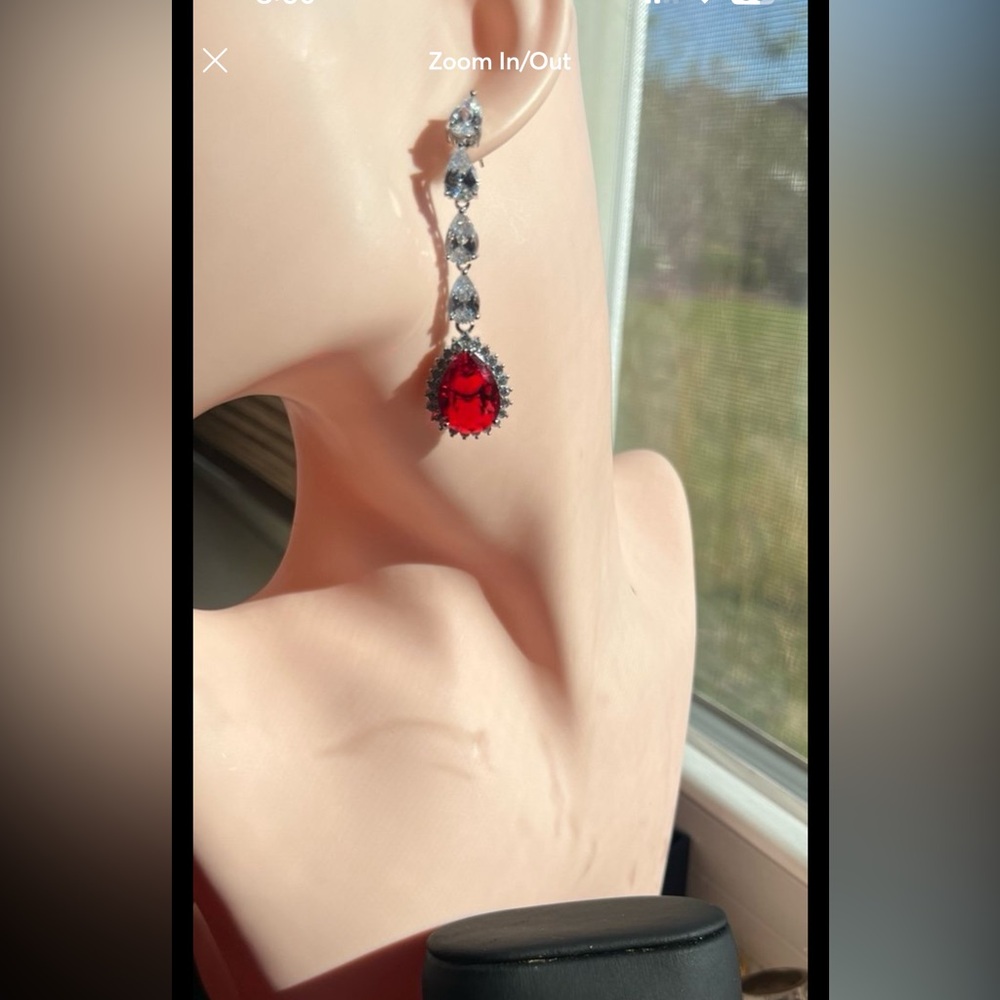 4.2ct Ruby Oval Cut Dangle Swarovski Elements Ear… - image 8